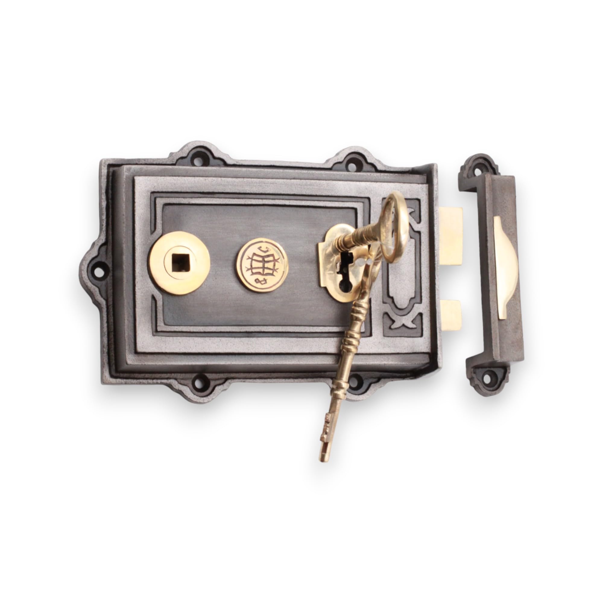 Serrure de porte Davenport à double main en fonte et laiton de style victorien antique