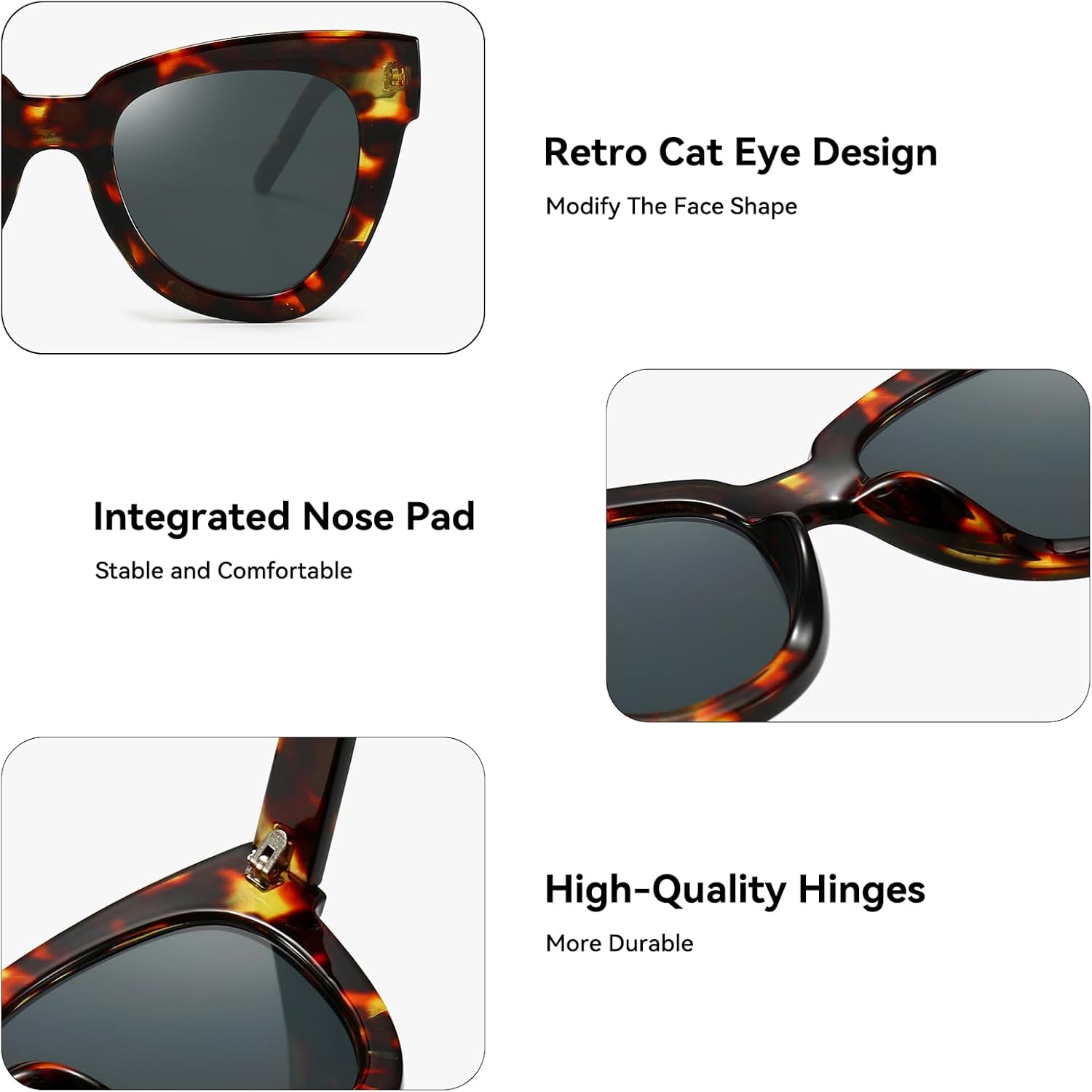 Dollger Retro Cat Eye Sunglasses Women Men Vintage Square Tortoise Shell Fashion Cateye Sunglasses - Image 3