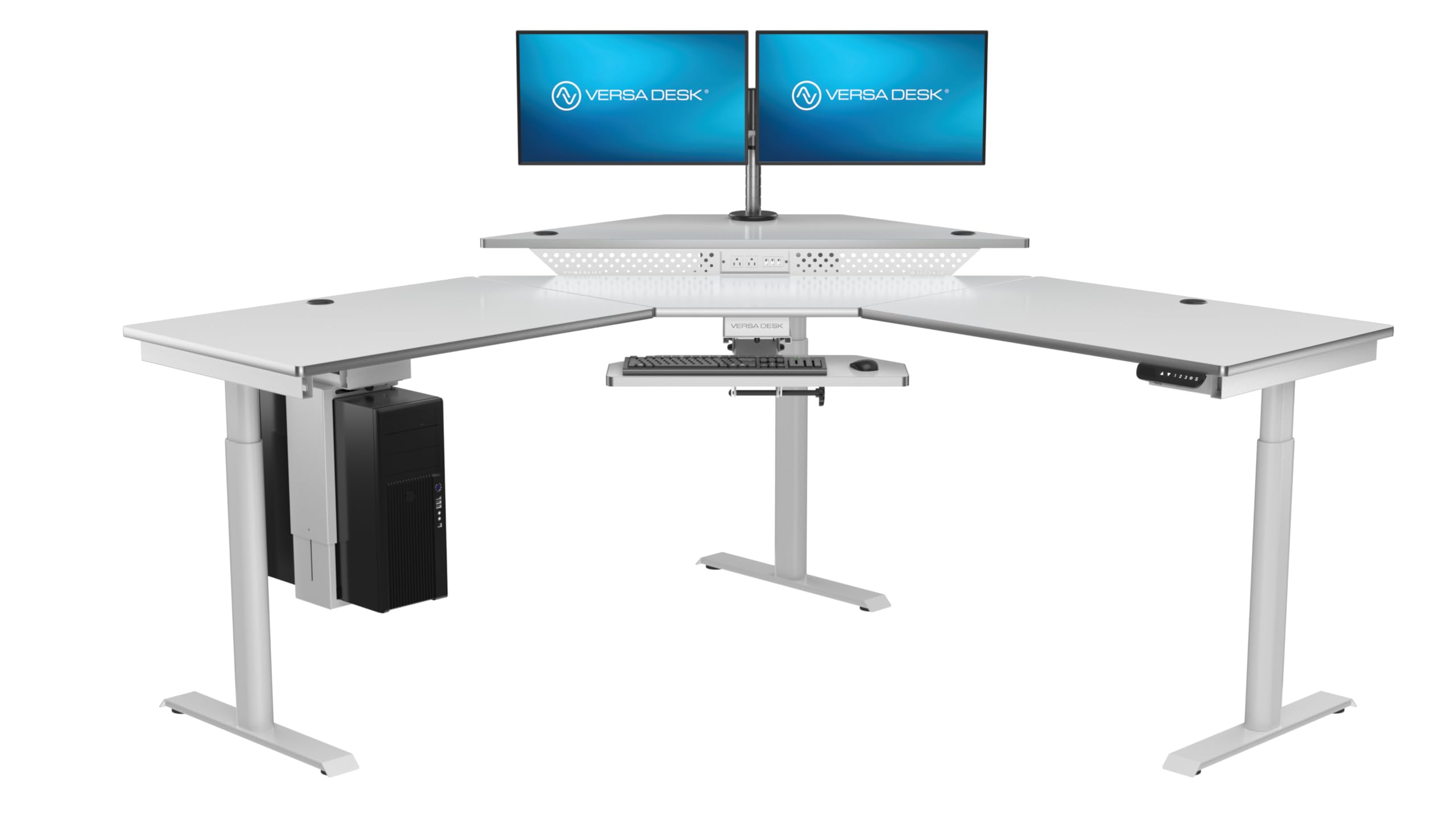 VERSADESK 72" x 72" Electric L-Shaped Corner Standing Desk, Commercial Grade Height Adjustable Sit Stand Workstation, Ergonomic Computer Desk for Home Office, White Frame, White Surface