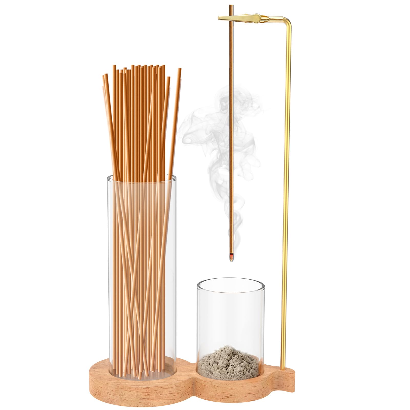 Incense Holder,Wooden Incense Holder for Sticks with Glass Ash Catcher and Sticks Organizer, Incenses Burner for Meditation Yoga Spa Room Decor