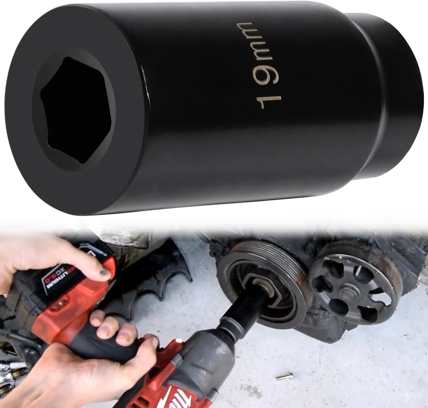 Harmonic Balancer Socket Tool 77080 19 mm Crank Bolt Socket for Honda, 3 Times Momentum Power of Standard Impact Sockets
