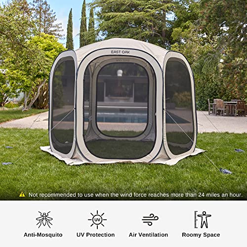 Image of East Oak Screen House Tent Pop-Up, Portable Screen Room Canopy Camping 12 x 12 FT with Carry Bag for Patio, Backyard, Deck & Outdoor Camping Activities, Beige