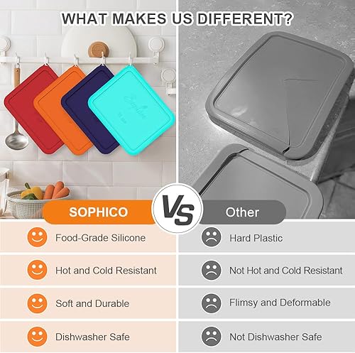Miniatura 3 de Sophico Tapa rectangular de almacenamiento de silicona para 11 tazas de repuesto para cuencos de vidrio Pyrex 7212-PC, recipiente no incluido