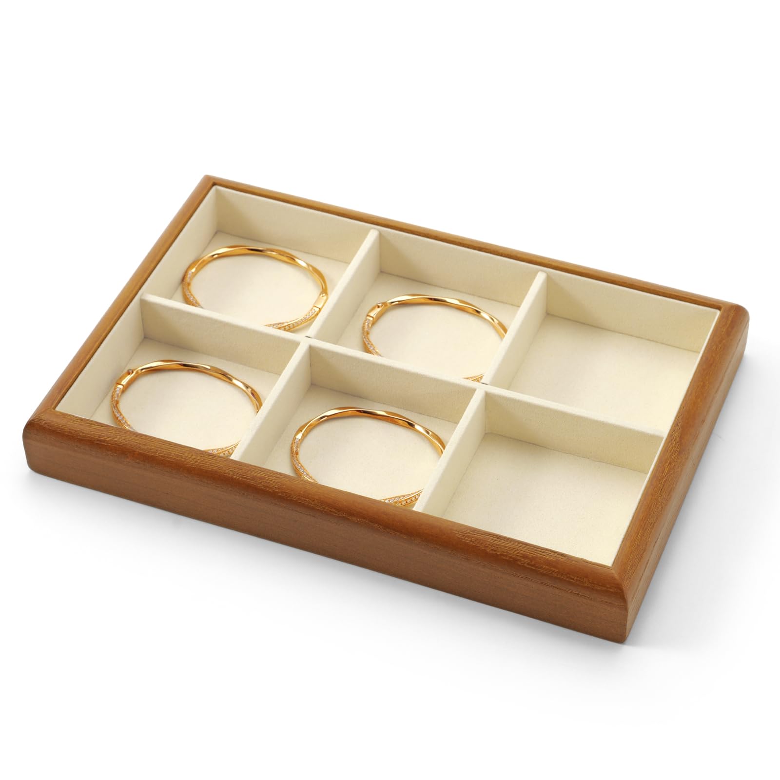 Oirlv Madera Maciza 6 Rejillas,Apilables, Organizador De Joyas, Joyero(Blanco Crema)