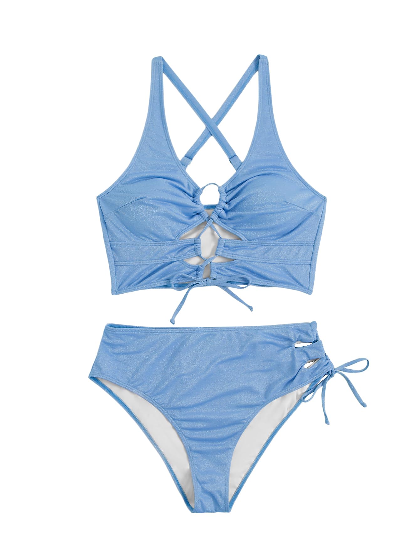SOLY HUX Women's Plus Size Bikini Set Sexy Swimsuit Lace Up Tummy Control 2 Piece Bathing Suit