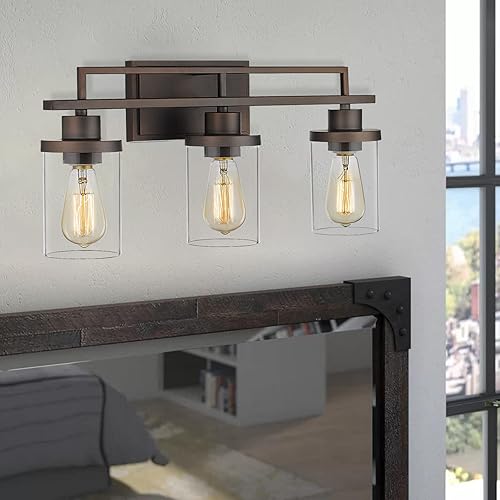 Miniatura 3 de Emliviar YCE238B-3W ORB - Lámpara de tocador de baño de 3 luces para baño, acabado de bronce aceitado con vidrio transparente, YCE238B-3W ORB
