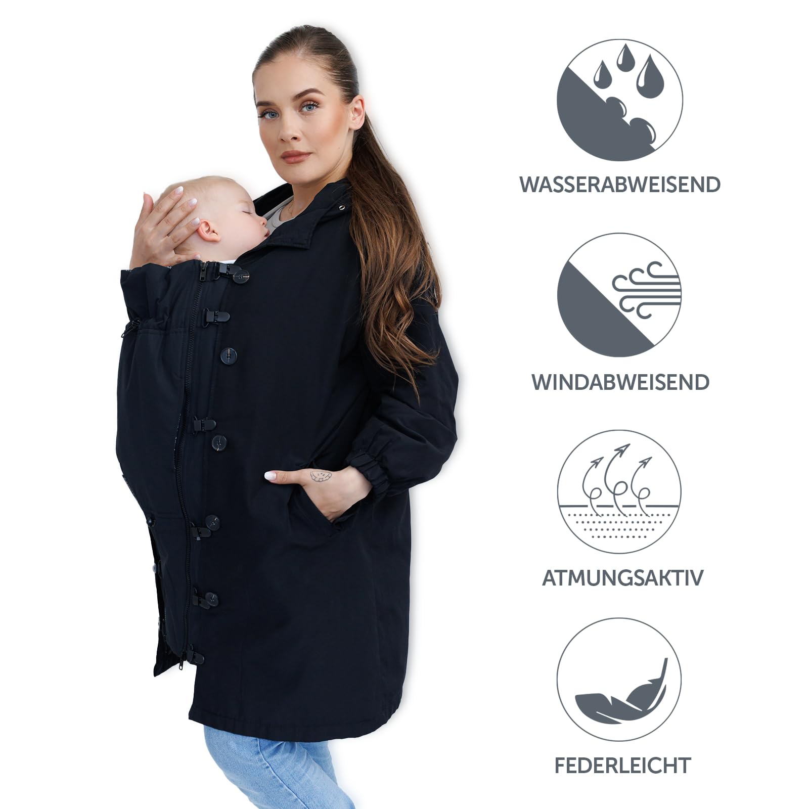 Jackenerweiterung | mach Deine Lieblingsjacke zur Umstandsjacke oder Tragejacke | für Jede Jacke & Konfektionsgröße | für Schwangerschaft & Baby-Tragezeit | Ganzjahres-Kombi