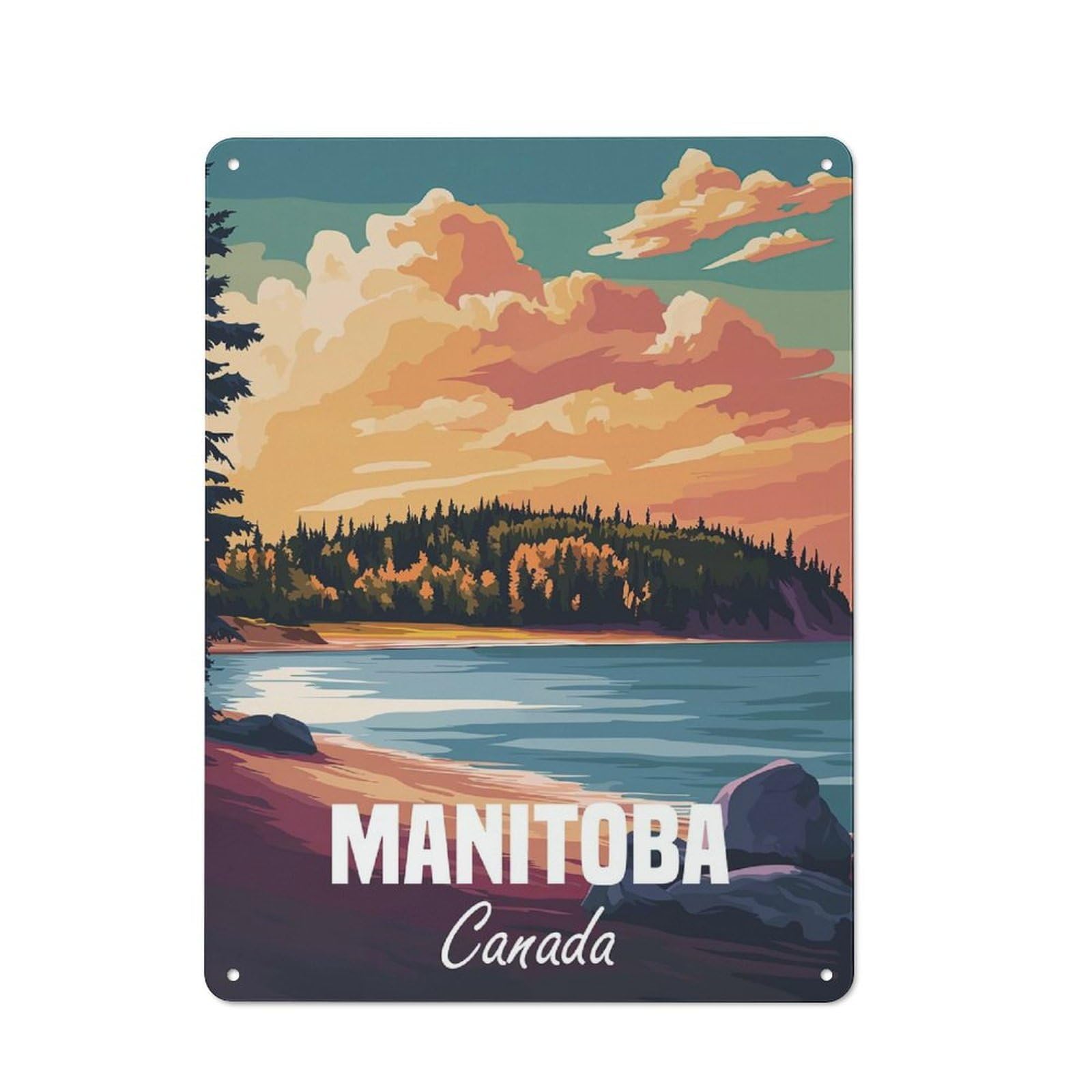 Junmoney Manitoba Landscape Workshop Style Metal Wall Sign 40X30cm, Industrial Wall Art For Workshop, Basement, Shed Or Games Room