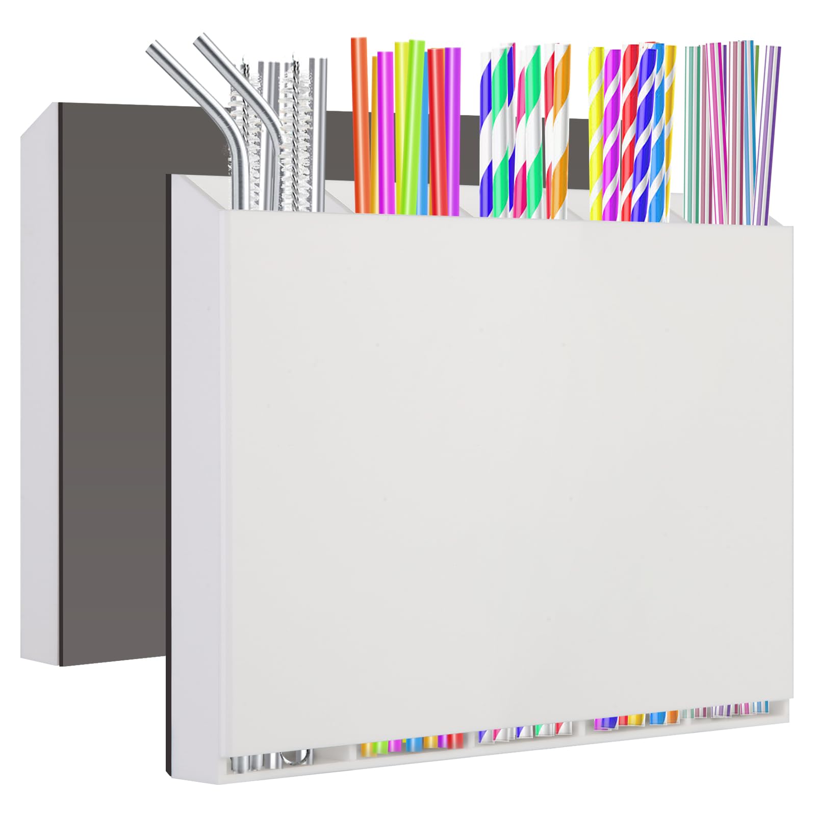 Magnetic Straw Holder for Fridge Acrylic Straw Organizer with Magnetic Mount Straws Dispenser Suitable for Fridge Cabinet and Kitchen(white)