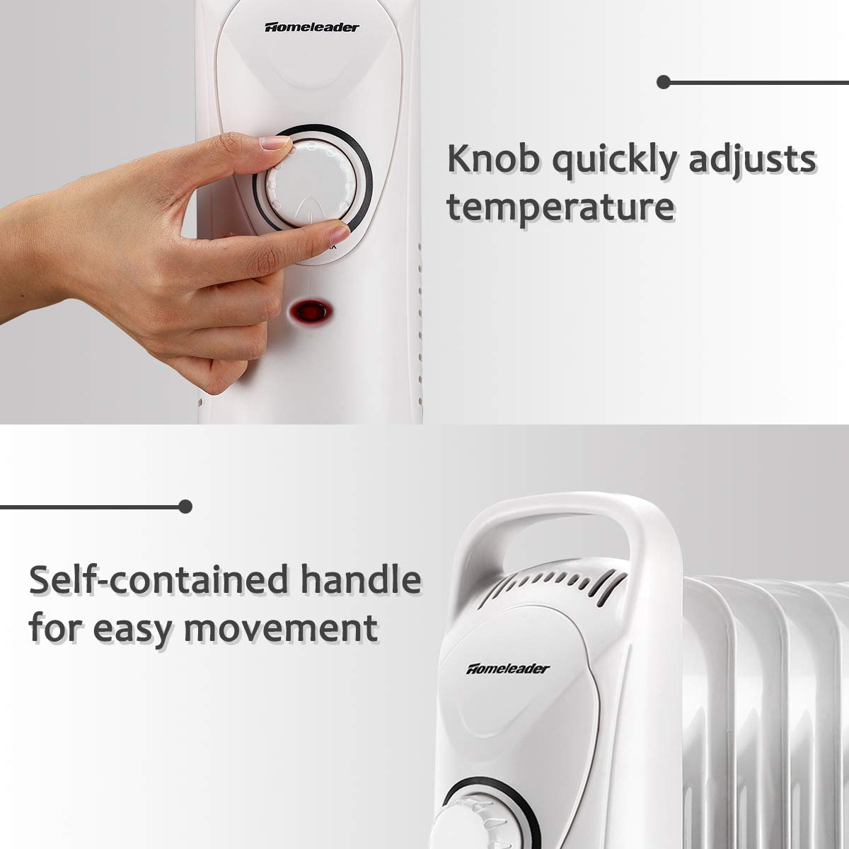 Homeleader Oil Filled Radiator Heater with Adjustable Thermostat, Electric Personal Heater with Overheat Safety, for Home and Office, 700W, White