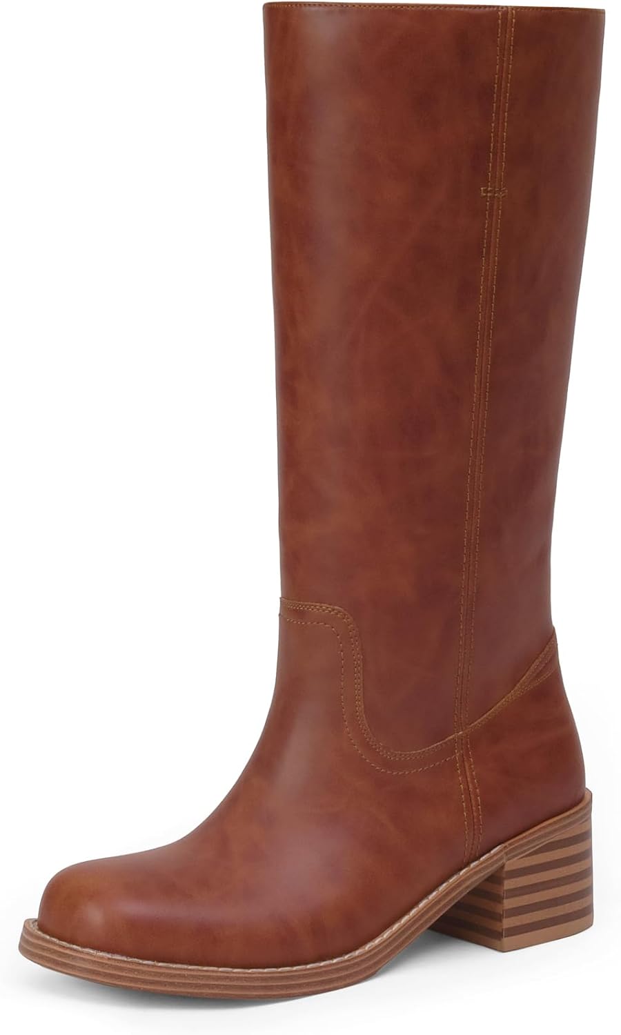 mid calf boots for women chunky block heel women’s tall boots square toe comfortable casual boots low heel trendy stylish boots 6.5 red/brown