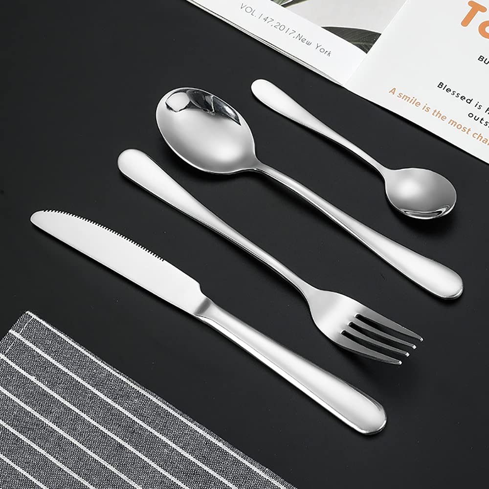 Ensemble De Couverts, Couteau, Fourchette Et Cuillère en Métal Allongé Argenté 6 Pièces, Acier Inoxydable De Haute Qualité Pouvant Être Utilisé pour Les Lave-Vaisselle, Cadeaux De Restaurant Familial