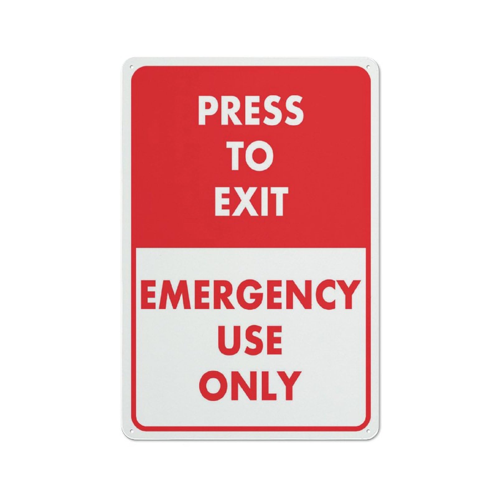 Press To Exit Emergency Use Only Sign 12”X8” Metal Signs Aluminum Sign Pre-Drilled Holes For Easy Mounting Indoor Or Outdoor Use For Fence Door Or Gate