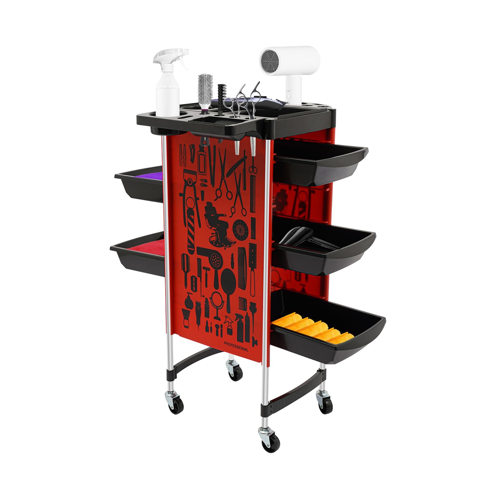 Carrito de peluquería, 6 capas con ruedas, soporte para secador de pelo, 5 cajones, carrito de trabajo para salones de peluquería, almacenamiento de belleza, herramientas de peluquería
