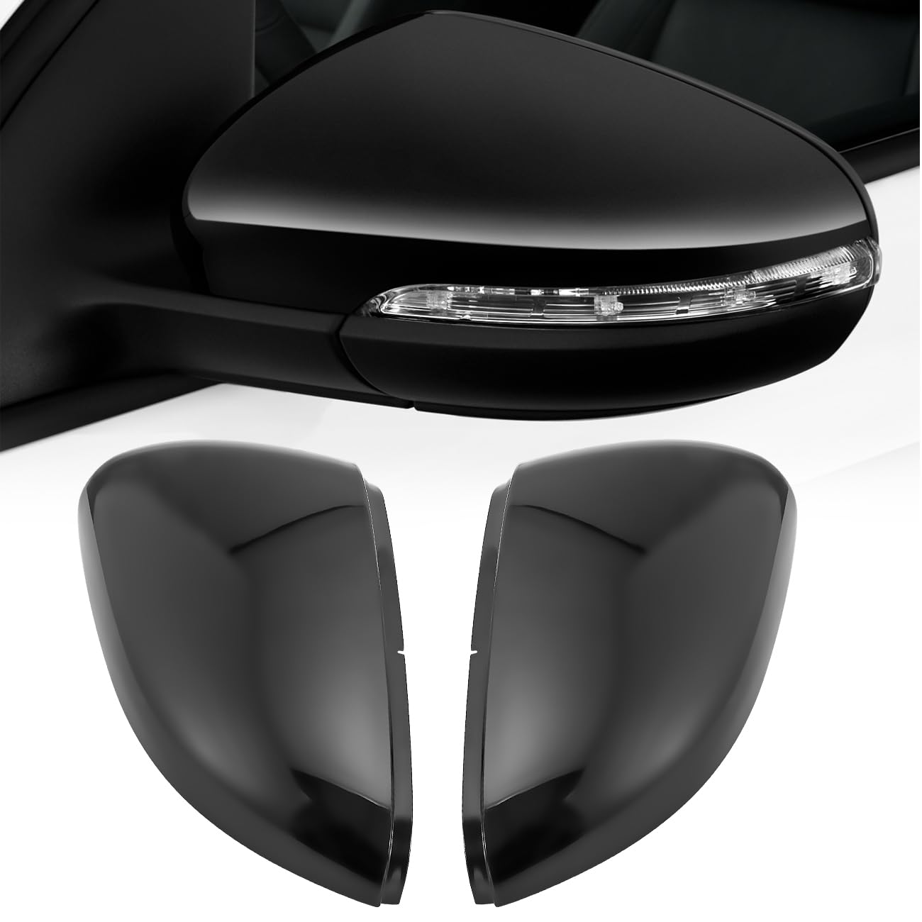 Pair Car Wing Mirror Covers Caps, Replacement Rearview Side Mirror Covers Compatible With VW Golf MK6 2009-2013, Fit for VW Touran 2010-2014, Door Mirror Covers Caps GLOSSY BLACK