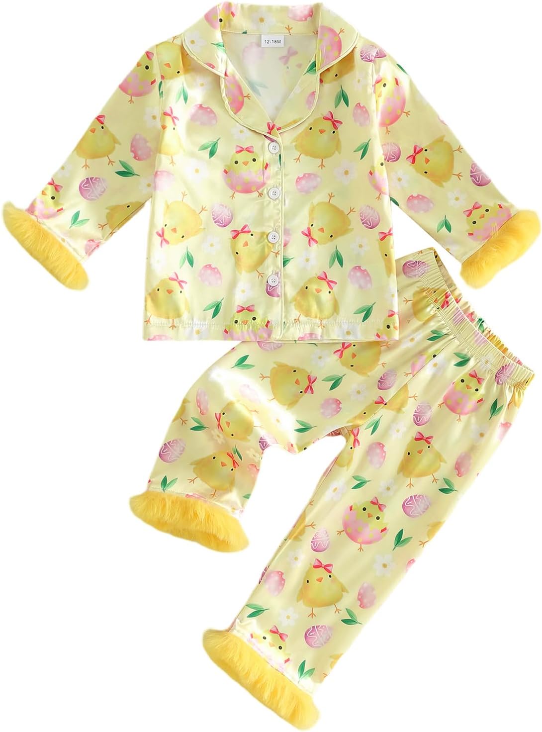 Easter Pajamas Toddler Girl Satin Bunny Floral Print 2Pcs Ruffle Pajama Little Kids Satin Silk PJs Nightgown Outfits