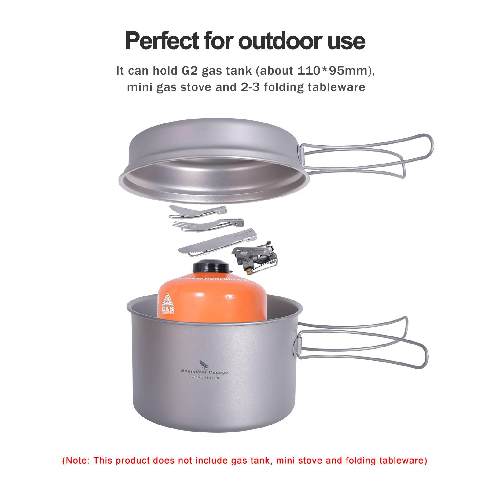Boundless Voyage Ti2110C - Olla de titanio con sartén, utensilios de cocina para exteriores, juego de cocina de Tianio, con asas plegables dividibles