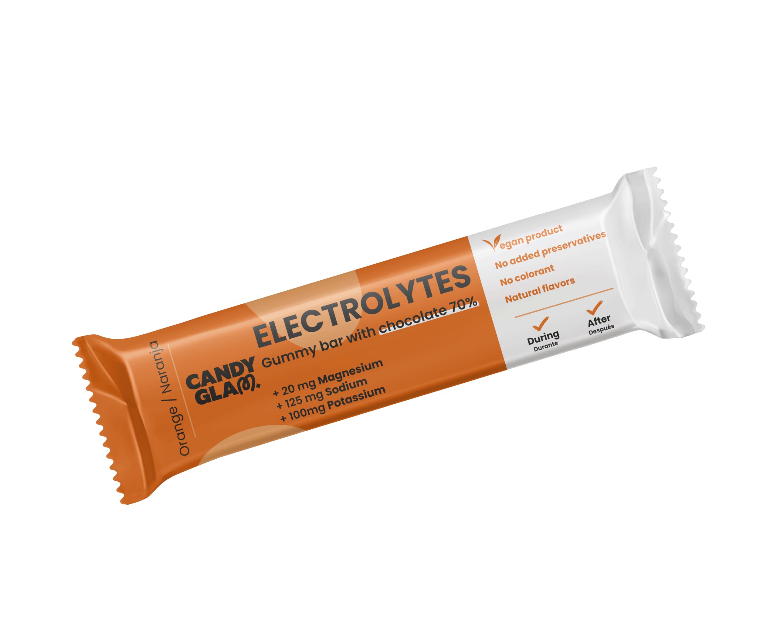 Candy Glam Barritas Energéticas Mixtas Pack 24, 12 Electrolitos Naranja y Chocolate Negro 70% + 12 Creatina Chocolate y Plátano, Snack Deportivo