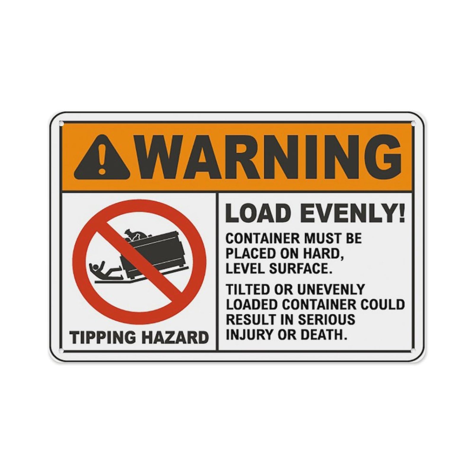 peiyeety Warning Load Evenly Tipping Hazard Sign Aluminum Tin Warning Signs For Home Outdoor Garden 8X12 Inches