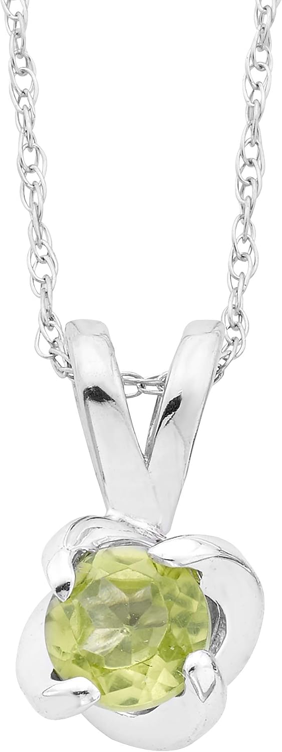 .925 Sterling Silver & Gemstone Petite Swirl-Set Pendant on 18" Chain Necklace - Peridot/August Birthstone