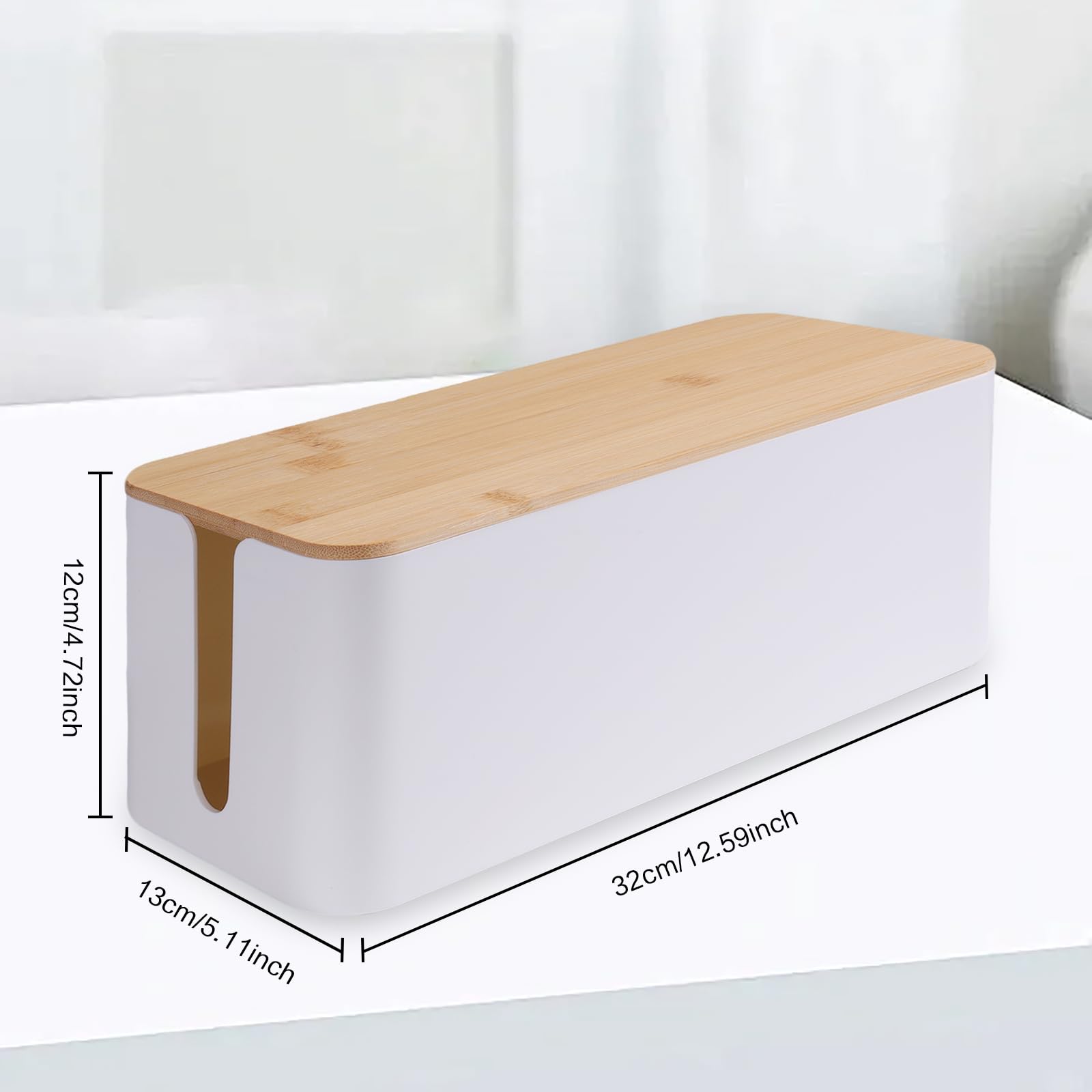 Scatola Gestione Cavi In Bambù E ABS - Bianca | Per Nascondere Ciabatte E Cavi Di Computer, Ufficio O Casa - Foto 3