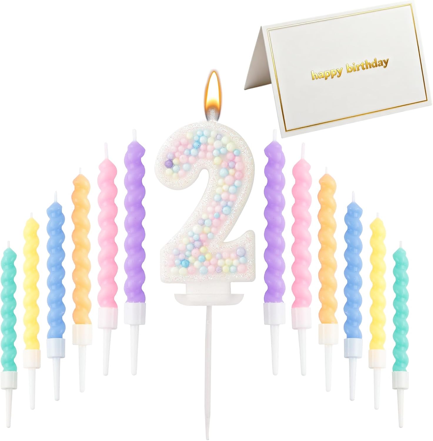 Number Cake Candle&12PCS Spiral Birthday Candles with Blank Birthday Card