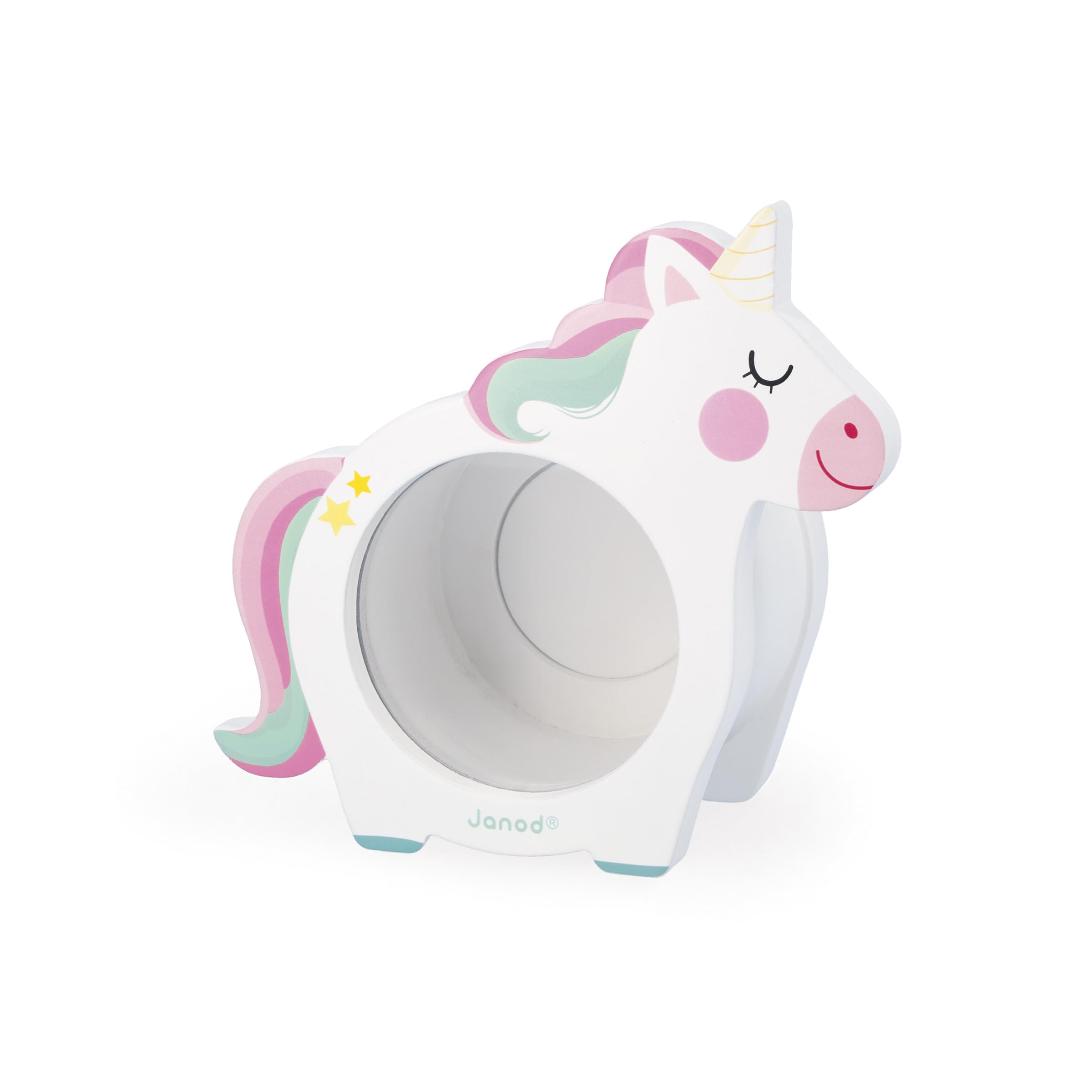 Janod - Tirelire Licorne Enfant - Face Transparente et Ouverture Magnétique à l'Arrière - Idéal Cadeau ou Décoration Chambre - Bois FSC - Dès 3 Ans - J04655