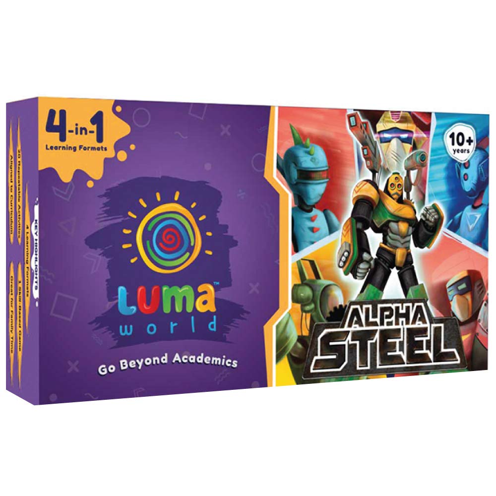 LUMA WORLD ADD LIFE TO LEARNINGAlpha Steel 4 in 1 Educational Board Game STEM Activity Kit for Ages 10+Years to Master Numbers, Critical Thinking and Money Concepts