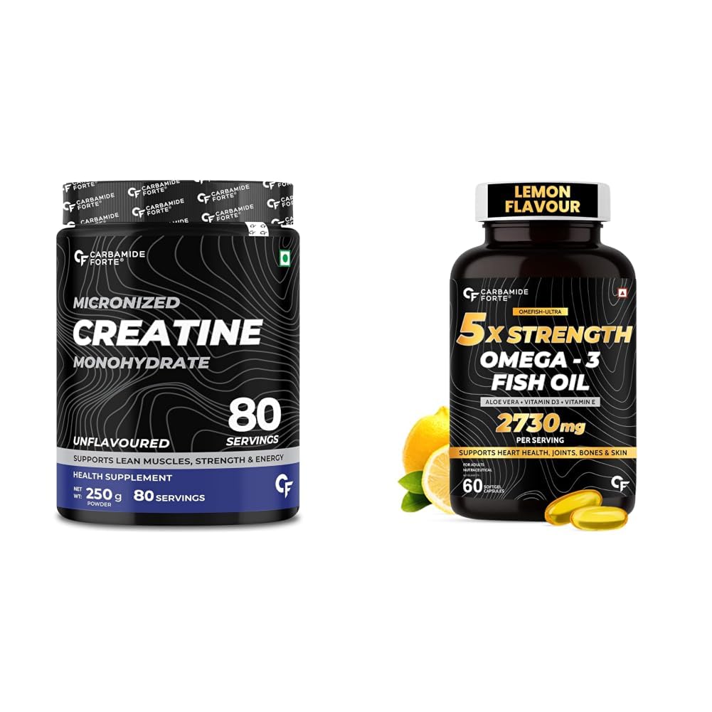 Carbamide Forte Creatine Powder | Creatine Mono Hydrate | Micronized Creatine Monohydrate 250g Unflavoured for Lean Muscle, Strength & Energy | Gym Supplements For Men - 250g & 5X Strength Omega 3-image-24