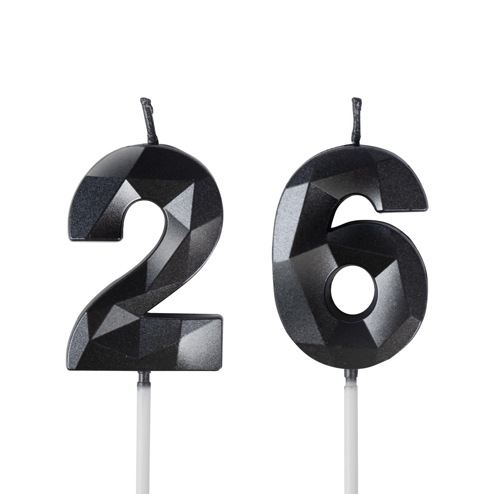 26th Birthday Candles,Number 26 Candles,Black Happy Birthday Candle for Cake,3D Design Cake Topper Decorations for Women Men Birthday Party Wedding