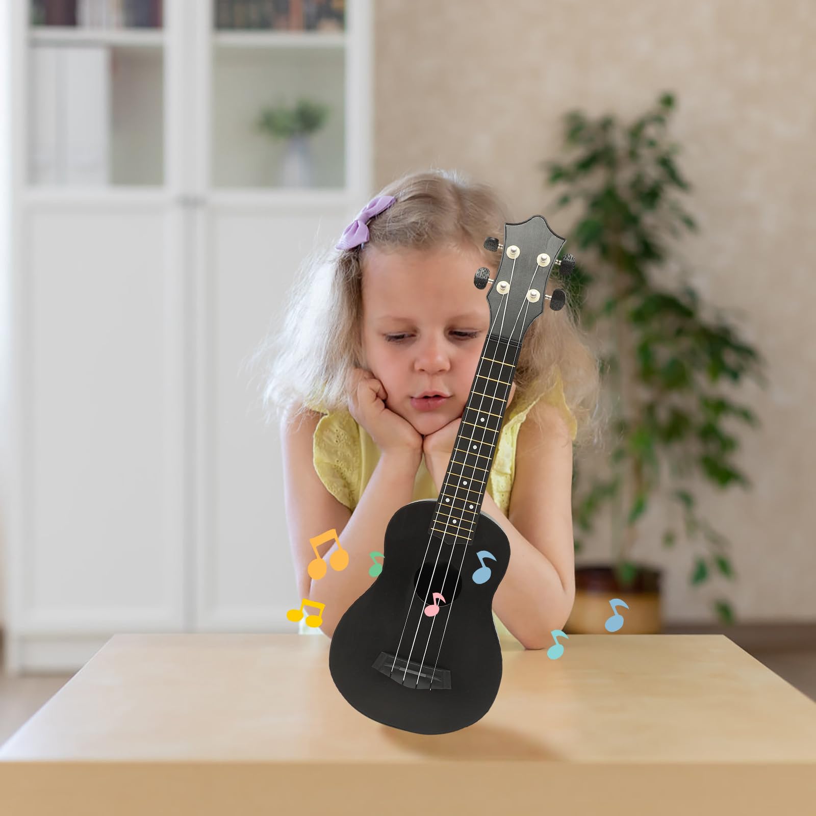 Ukelele para Principiantes Niños Guitarra Acústica de Madera Soprano 21 Pulgadas Instrumento Musical Fácil de Tocar y Resistente Desarrollo Infantil Color Aleatorio
