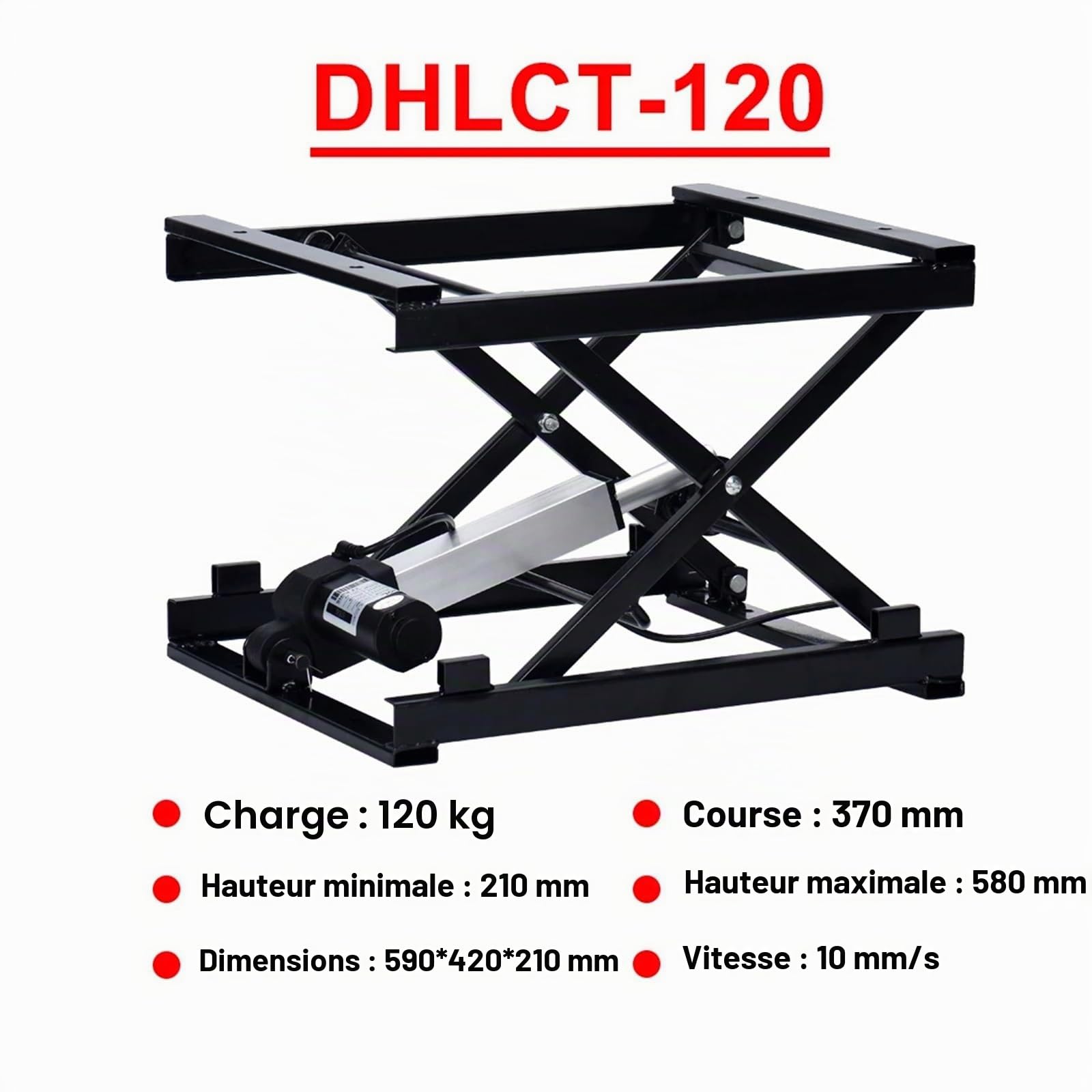Plate-forme élévatrice électrique 1500N avec contrôleur intelligent, course de 270 mm à 1005 mm, RF485, charge de 60 kg à 150 kg, table élévatrice à ciseaux à 2 couches(DC 24V,DHLCT-120)