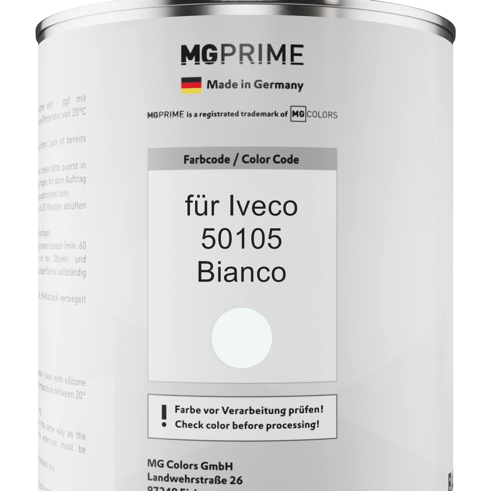 MG PRIME Autolack Dose für Iveco 50105 Bianco 1,0L