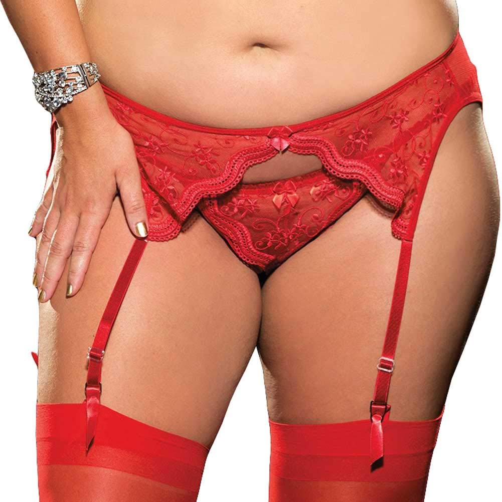 Shirley of Hollywood Number X622 Size 1X/2X Red Scalloped Embroidery Garterbelt