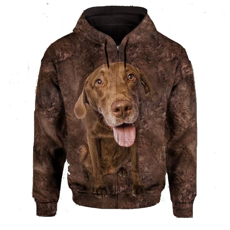 Sweatshirt marron zippé homme veste à capuche manches longues motif chien 3D taille XL