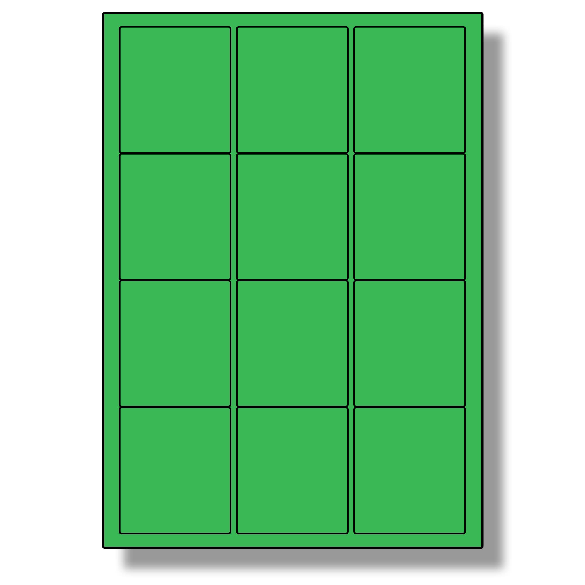 Label Planet® 12 Per Sheet, 100 Sheets (1200 Green Labels). Coloured Paper Labels with Rounded Corners, 63.5 x 72mm, LP12/63 C.