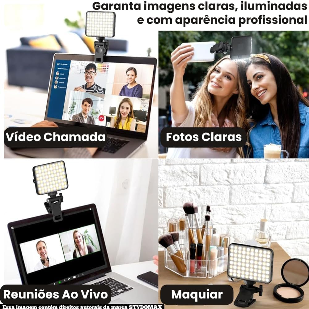 Iluminação Selfie com Clipe Ajustável para Vídeos e TikTok - Luz Auxiliar Led RGB Para Celular Notebook Selfie Led Ring Light Profissional Fotografia Flash Iluminação De Preenchimento De Vídeo E Foto