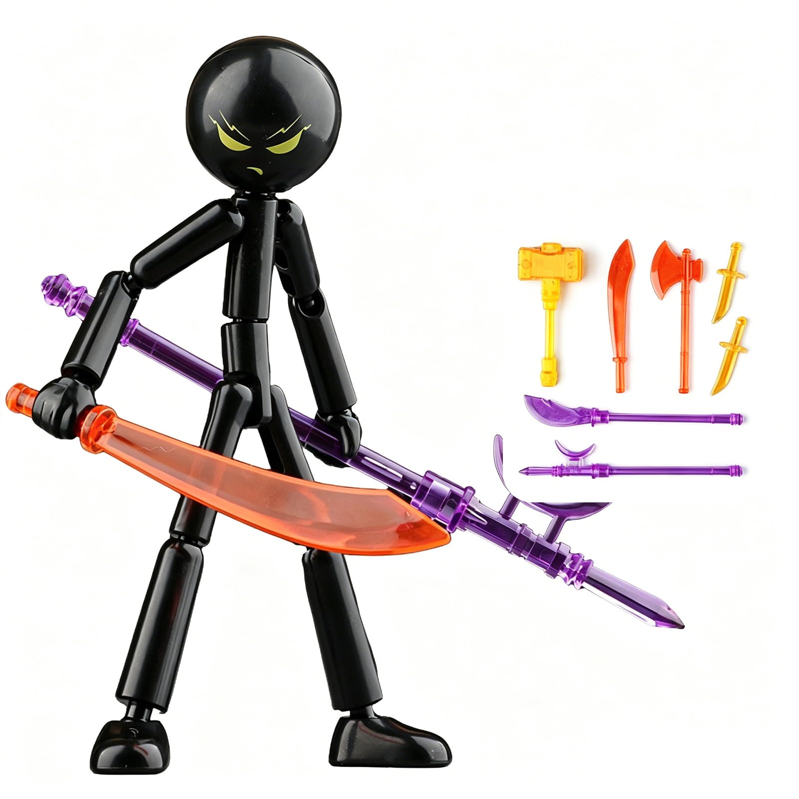 FUNLOV DIY Raging Stickman Action Figure Toy with 7 Weapons (Black)