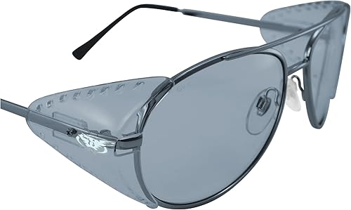 Miniatura 6 de Global Vision Gafas de sol de seguridad para motocicleta de aviador, color plateado con protectores laterales