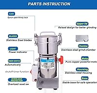 Vista 7 de Molinillo eléctrico de grano de 24.69 oz, molinillo de hierbas de acero inoxidable, multitrituradora comercial para granos de café de piedra
