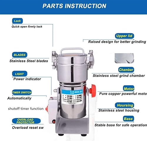 Miniatura 7 de Molinillo eléctrico de grano de 24.69 oz, molinillo de hierbas de acero inoxidable, multitrituradora comercial para granos de café de piedra,