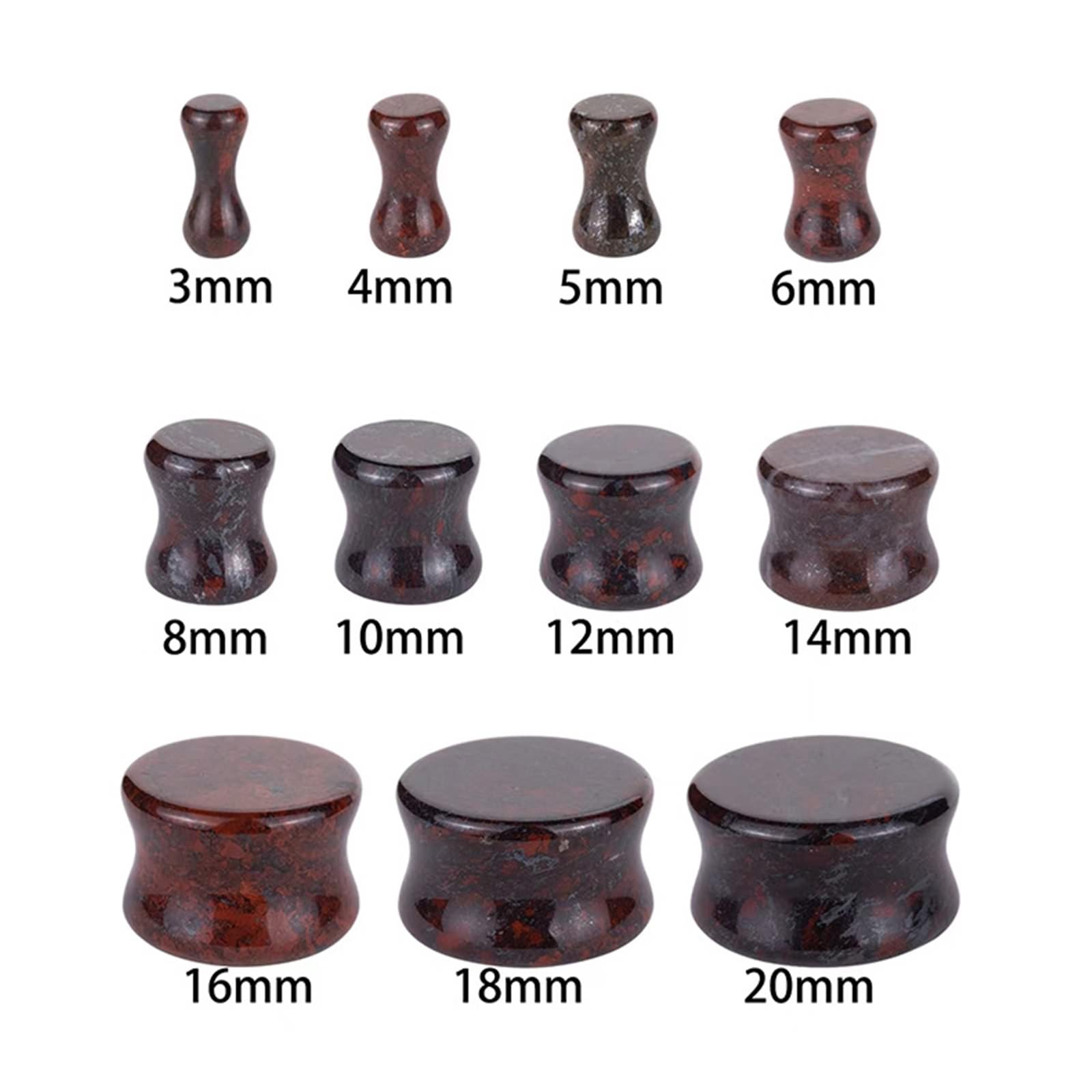 Herren-Ohrstecker, Verschiedene Größen, Tunnel-Plug-Ohrringe, 22 Stück, roter Stein, Doppelflare, Körperpiercing-Schmuck