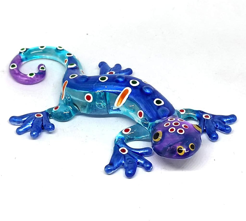 ZOOCRAFT Glass Gecko Figurine Blue Miniature Hand Blown Lampwork Animal Statue Decor : Home & Kitchen