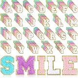208 Pcs Chenille Letter Patches Self Adhesive Letters Patches Iron on Glitter Chenille Embroidered Patch Alphabet Applique Patches for DIY Clothing Hat Jacket (Assorted Colors)