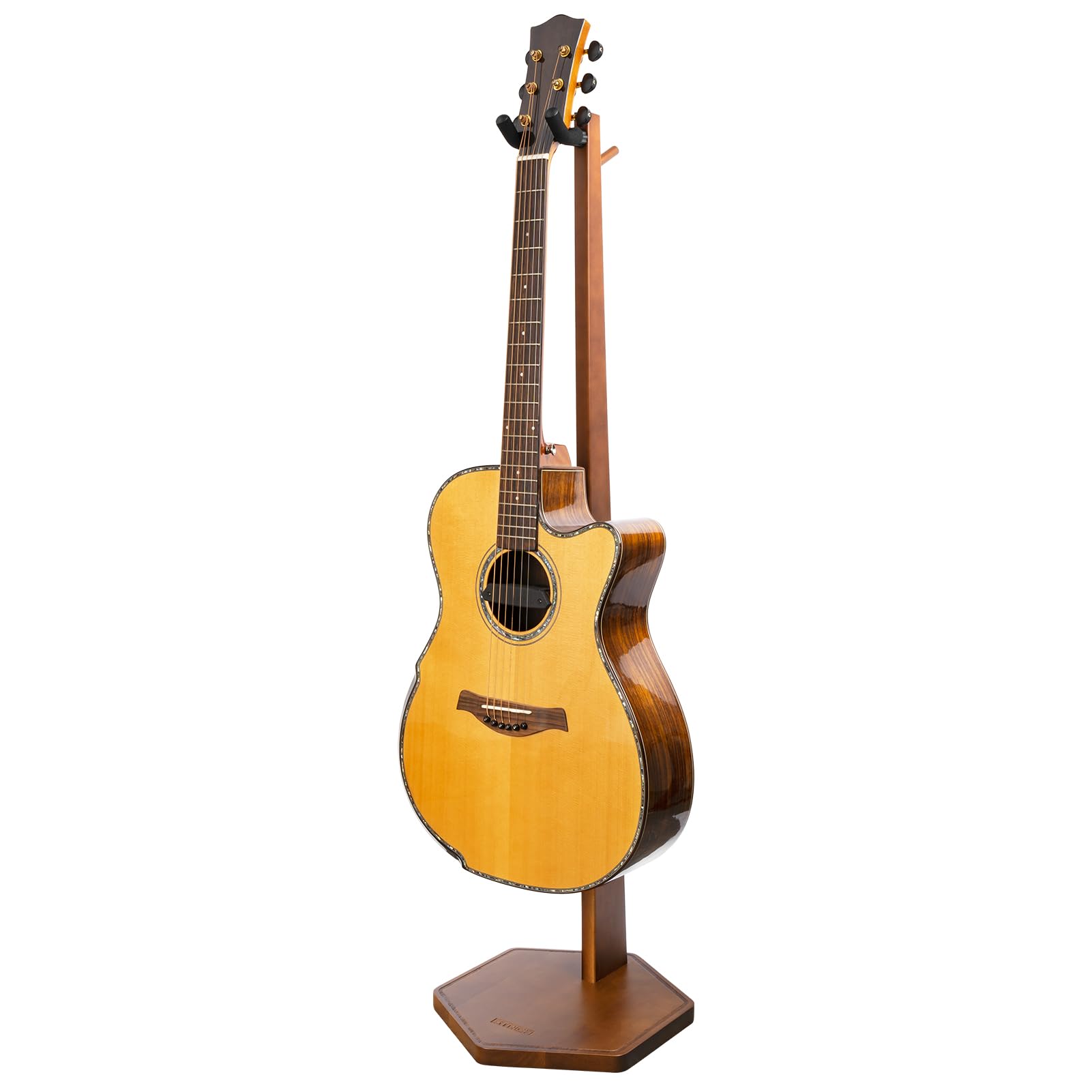 STRICH Support pour guitare acoustique et électrique, hauteur 103 cm (40.5" ), en bois de noyer, avec crochet de suspension, pour la maison ou le studio (FH1, présentoir pour guitare)