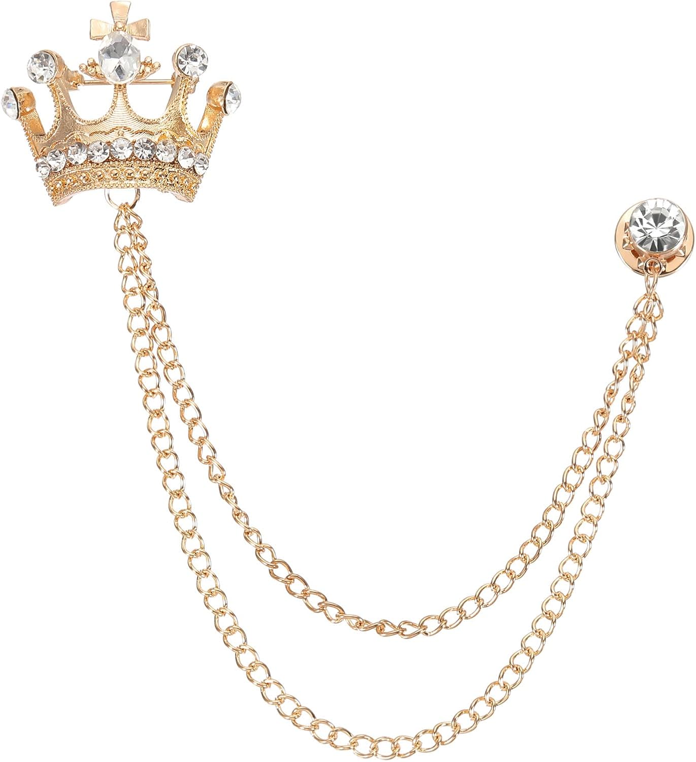 PATIKIL Crown Hanging Chain Brooch Pins, Rhinestone Suit Pins Fashion Crystal Lapel Pins for Women Men