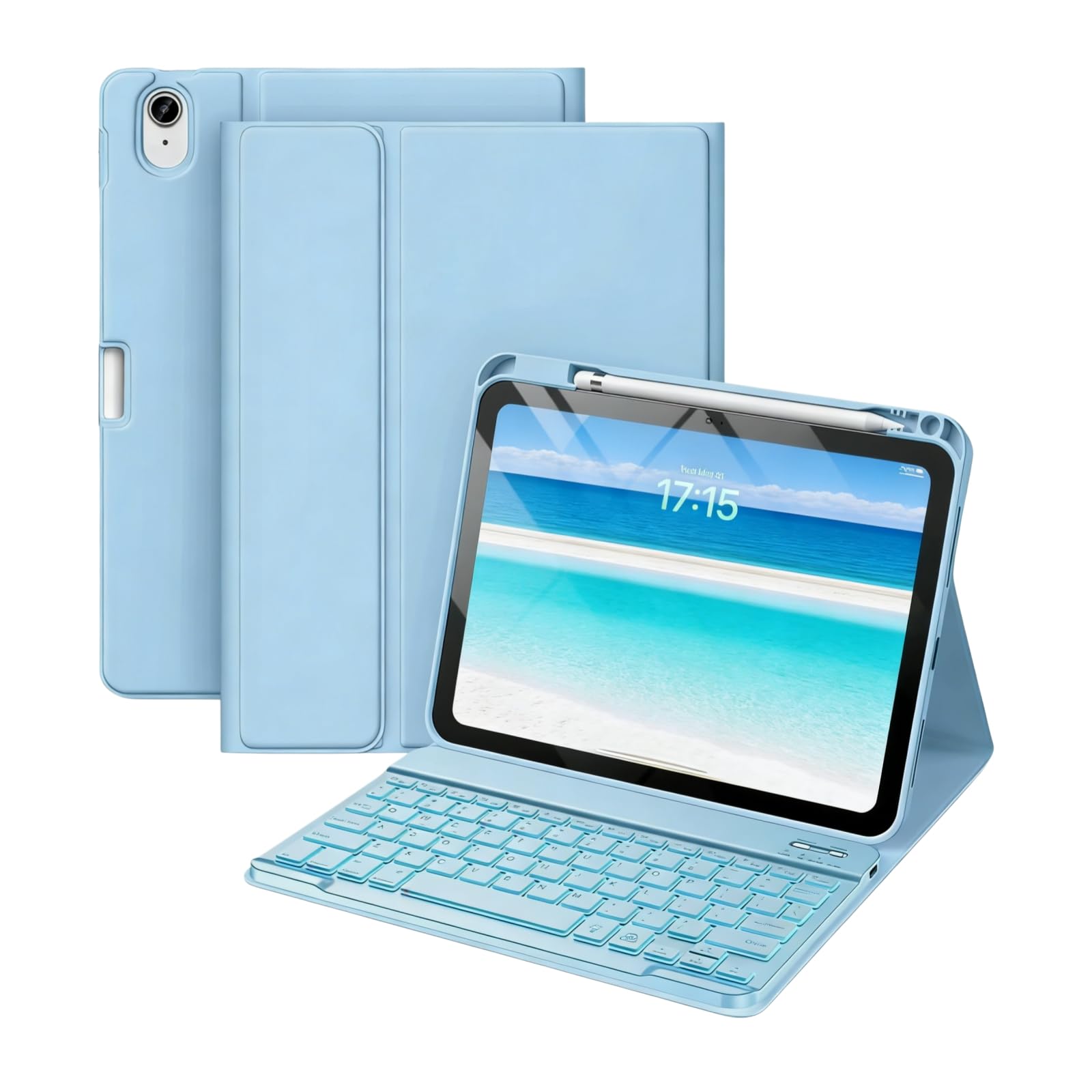 Etui z klawiaturą do iPada Air 13 cali (2024–2026, M2/M3/M4) i Pro 12,9 cali (2018–2022) 7-klawiszowa klawiatura Bluetooth z podświetleniem, gładzikiem i uchwytem na ołówek(Blue)