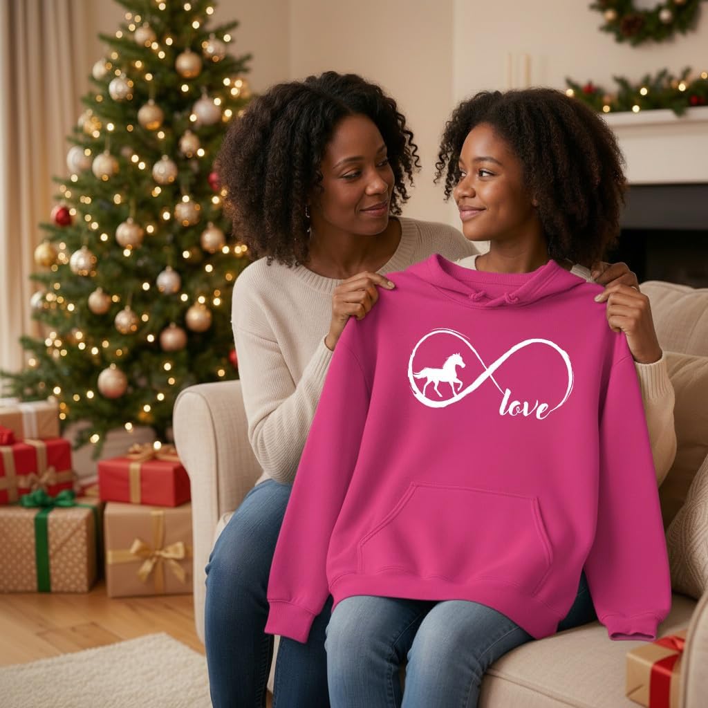 Tstars Infinity Love Horse Hoodie for Women and Teen Girls Equestrian Horseback Riding Gift Idea Sweatshirt with Horses