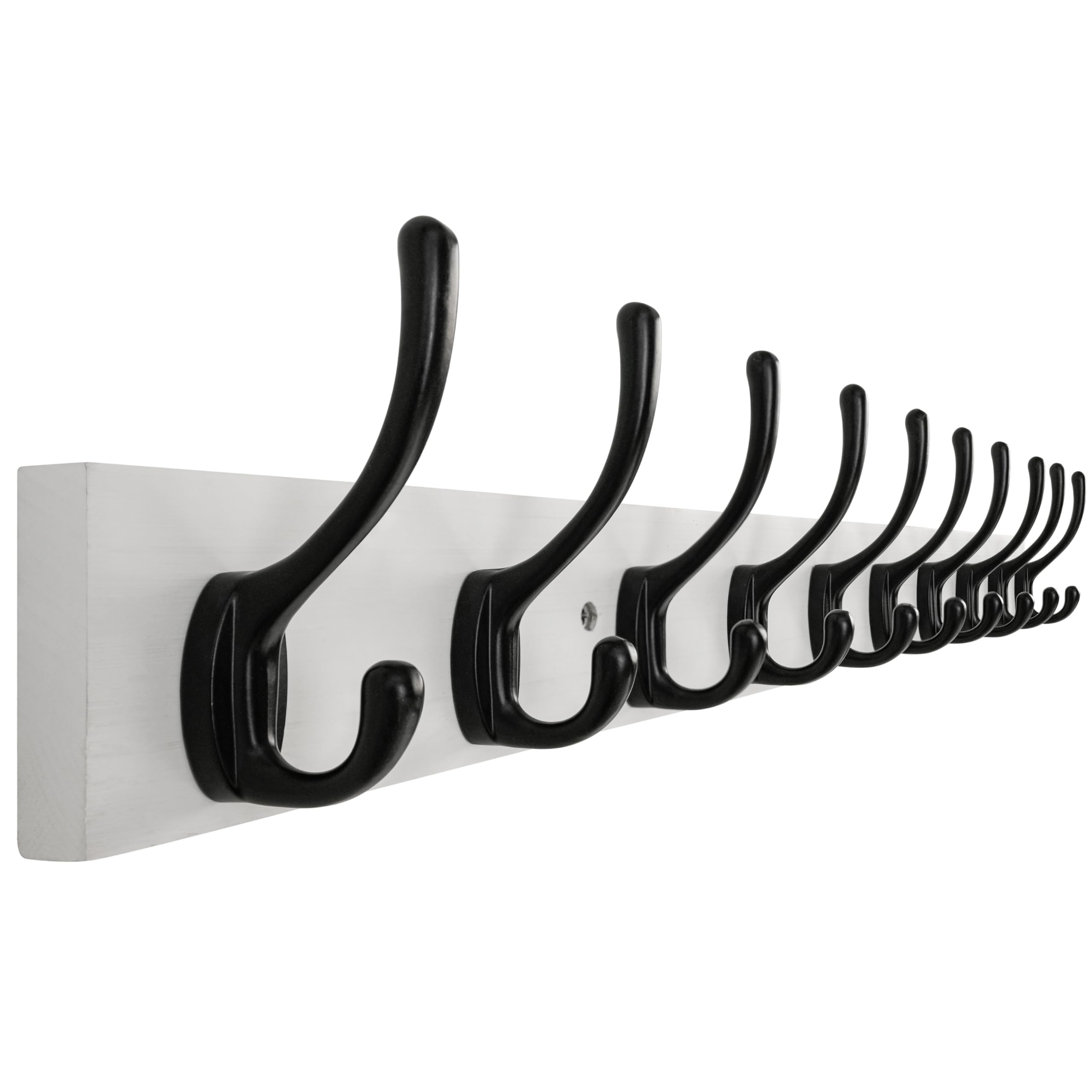 HONSKY Wall Coat Rack with 10 Double Hooks,71.5cm Wooden Coat and Towel Hanger Storage for Entryway, Bathroom, Bedroom, Garage,Garage,White Base/Black Hook