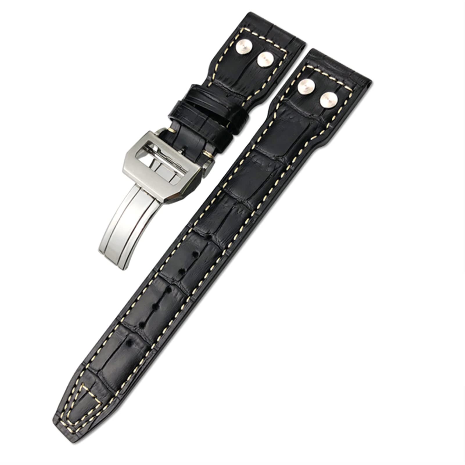 Bracelet montre aviateur cuir véritable rivets pour style Spitfire - 8